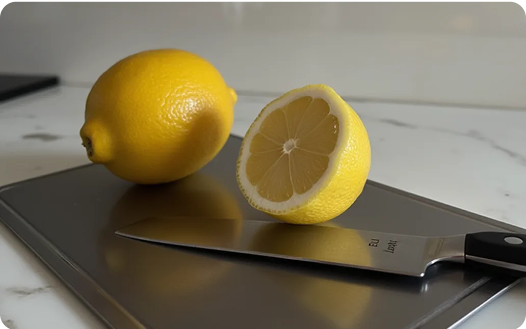 lemon on titanium cuttin board 