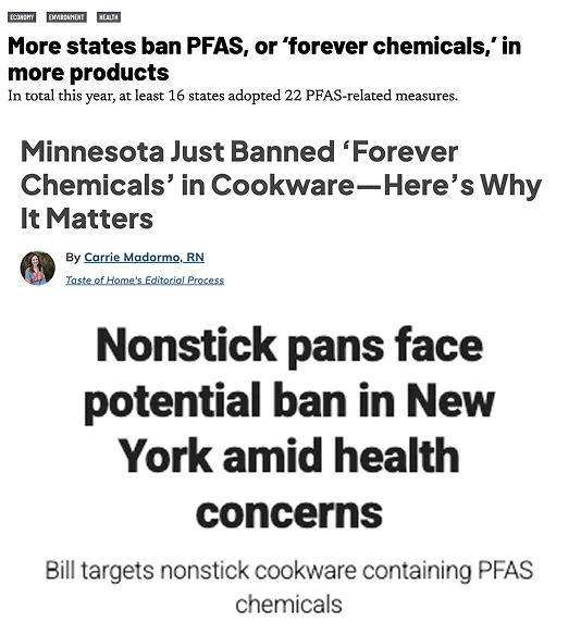 Article about states banning PFAS in cookware